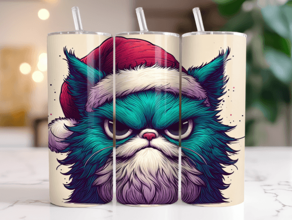 20 Oz Christmas Angry Cat Tumbler Wrap
