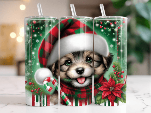 20 Oz Christmas Green Dog Tumbler Wrap Graphics