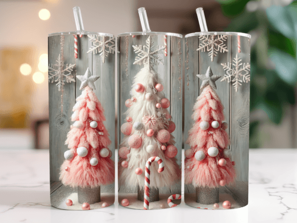 20 Oz Pink Christmas Tree Tumbler Wrap Graphics