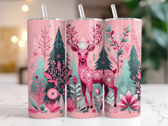 20oz Christmas Pink Deer Tumbler Wrap Graphics