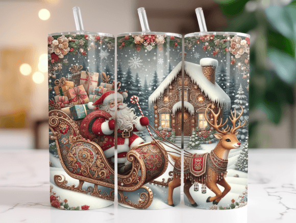 20oz Christmas Santa Sleigh Tumbler Wrap