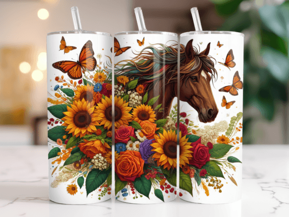 Brown Boho Horse Tumbler Wrap PNG Graphics