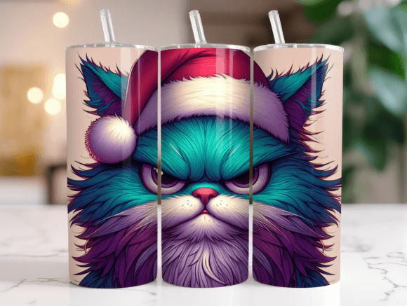 Christmas 20oz Tumbler Wrap Angry Cat Graphics