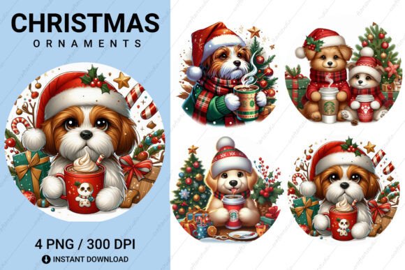 Christmas Dog Ornaments Sublimation Graphics for Crafts