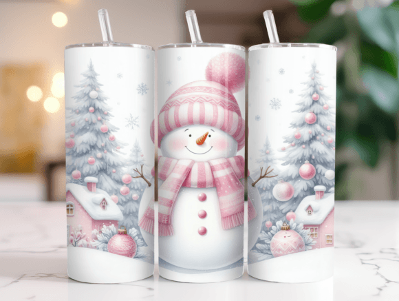 Christmas Pink Snowman Tumbler Wrap PNG: Graphics for Festive Tumbler Wraps