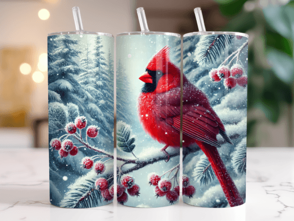 Christmas Winter Cardinal Tumbler Wrap Graphics