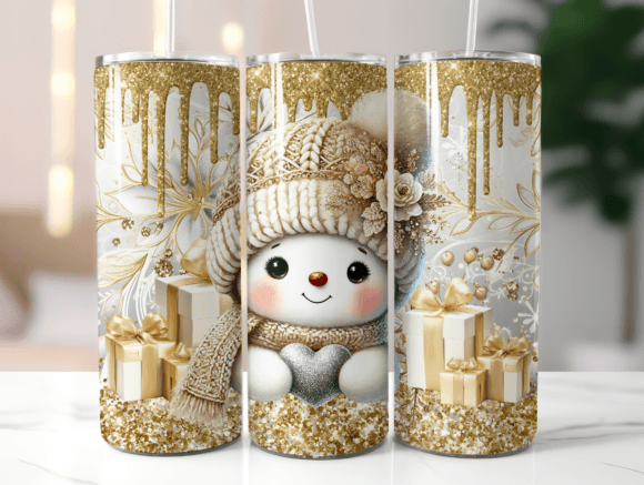 Cute Gold Snowman Tumbler Wrap: Graphics for Festive Tumbler Wraps