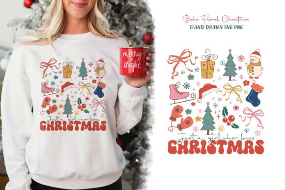 Just a Girl Christmas Boho Floral PNG Graphics for T-Shirt Designs