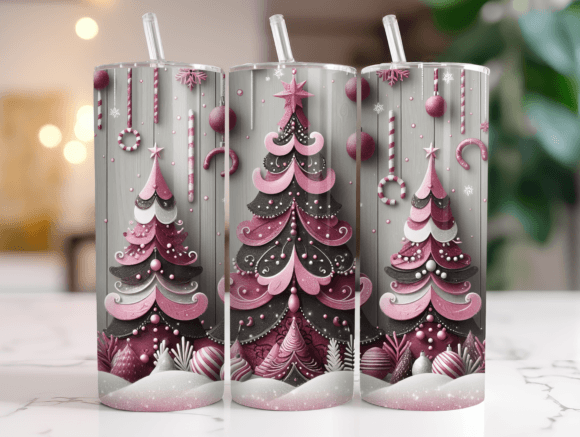 Pink Christmas Tree 20oz Tumbler Wrap Graphics