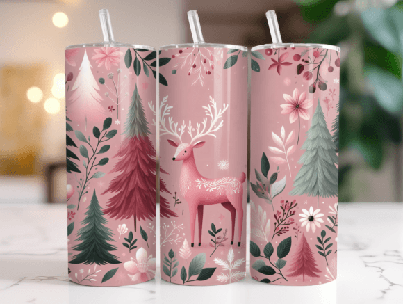 Pink Deer Christmas 20oz Tumbler Wrap Graphics