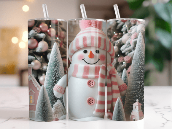 Pink Snowman Christmas Tumbler Wrap Graphics