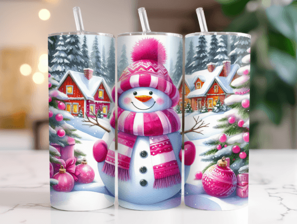 Pink Snowman Christmas Wrap: Graphics & Tumbler Wraps