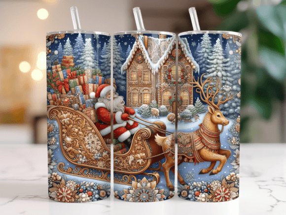 Santa Sleigh Christmas Tumbler Wrap PNG