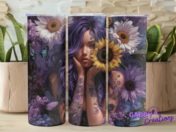 Sunflower Girl Tumbler Wrap PNG: Graphics for Creative Sellers