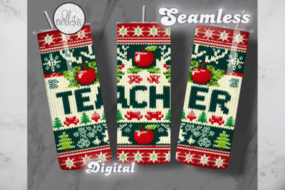 Teacher Xmas Ugly Sweater Tumbler Wraps Graphics