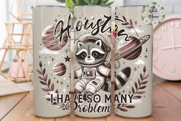 Vintage Retro Funny Raccoon in Space Graphics for Tumbler Wraps