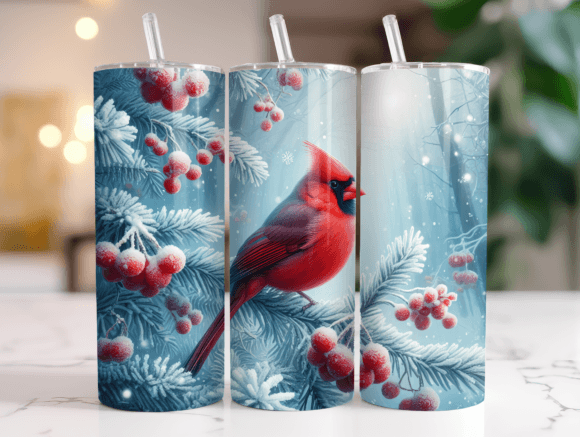 Winter Cardinal Tumbler Wrap Christmas Graphics